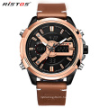 Accept Your Logo Brand RISTOS 9461 Men Analog Digital Watch Dual Time Luxury Leather Brand Watches Men